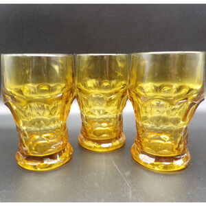 Anchor Hocking Georgian Amber Honeycomb 12 oz. Flat Tumblers Set of 3 Vintage